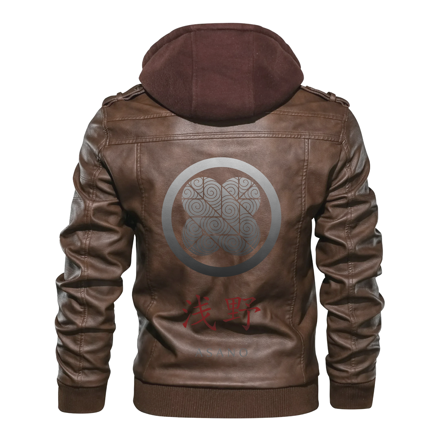 Samurai Clan Asano Kamon PU Leather Hooded Jacket