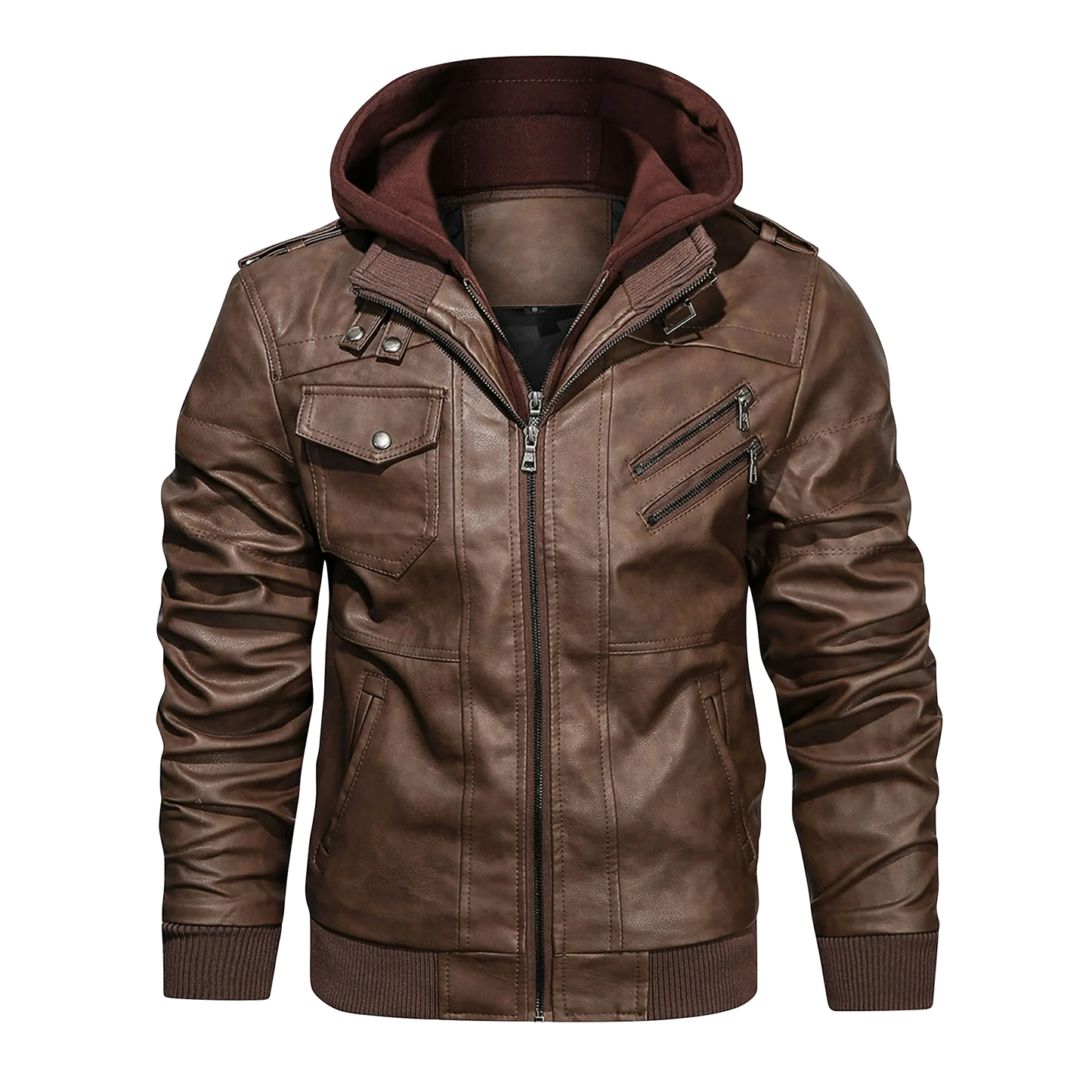 PU Leather Hooded Jacket