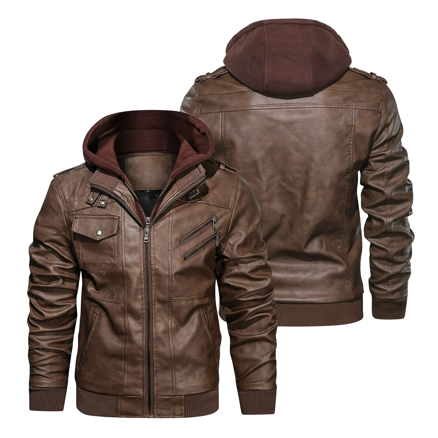 PU Leather Hooded Jacket