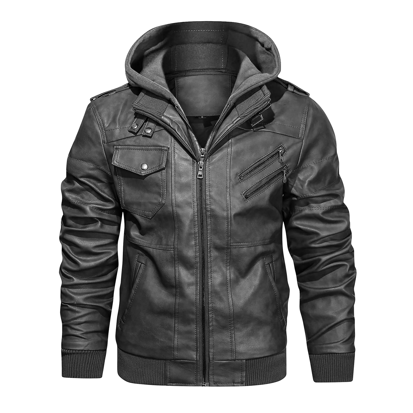 PU Leather Hooded Jacket