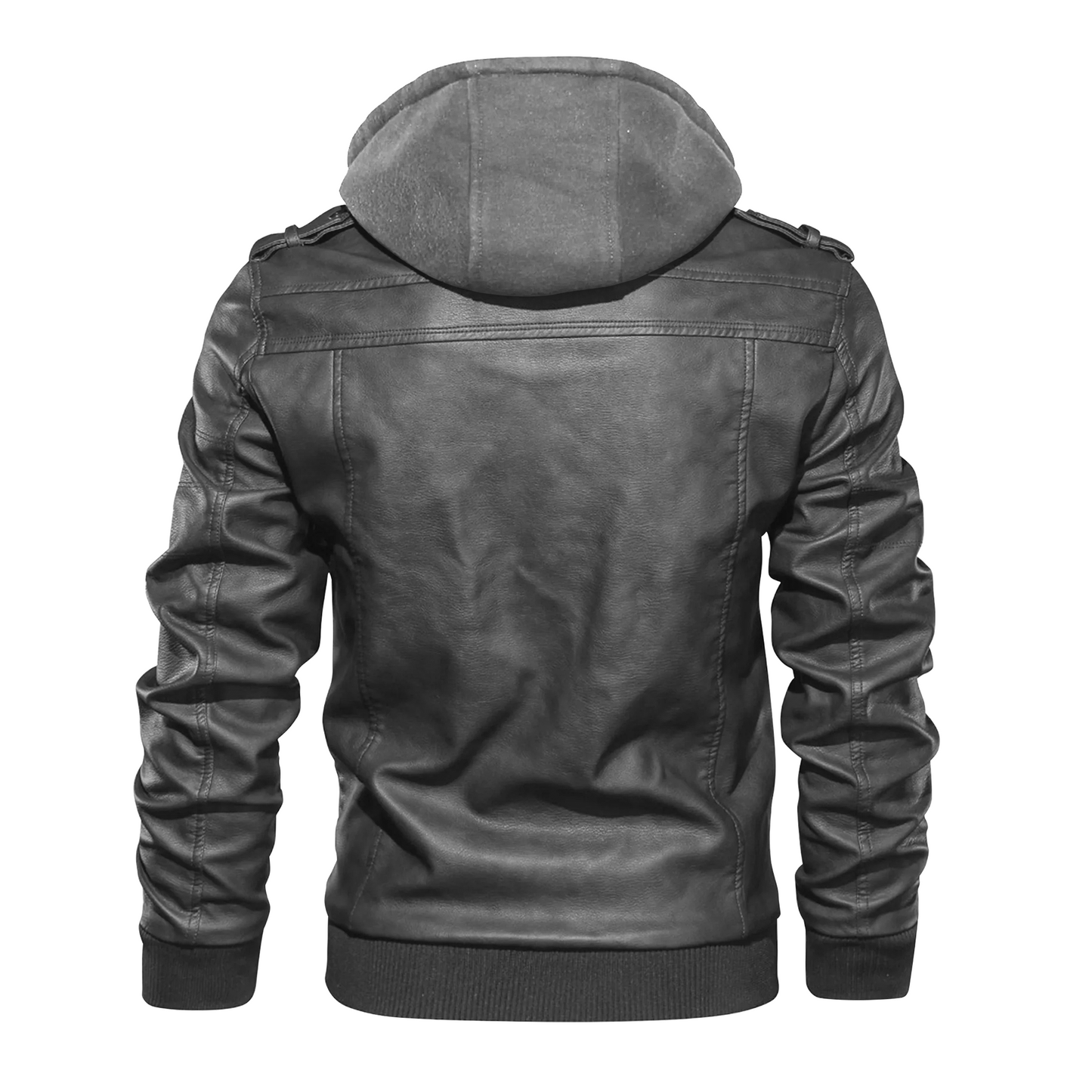 PU Leather Hooded Jacket