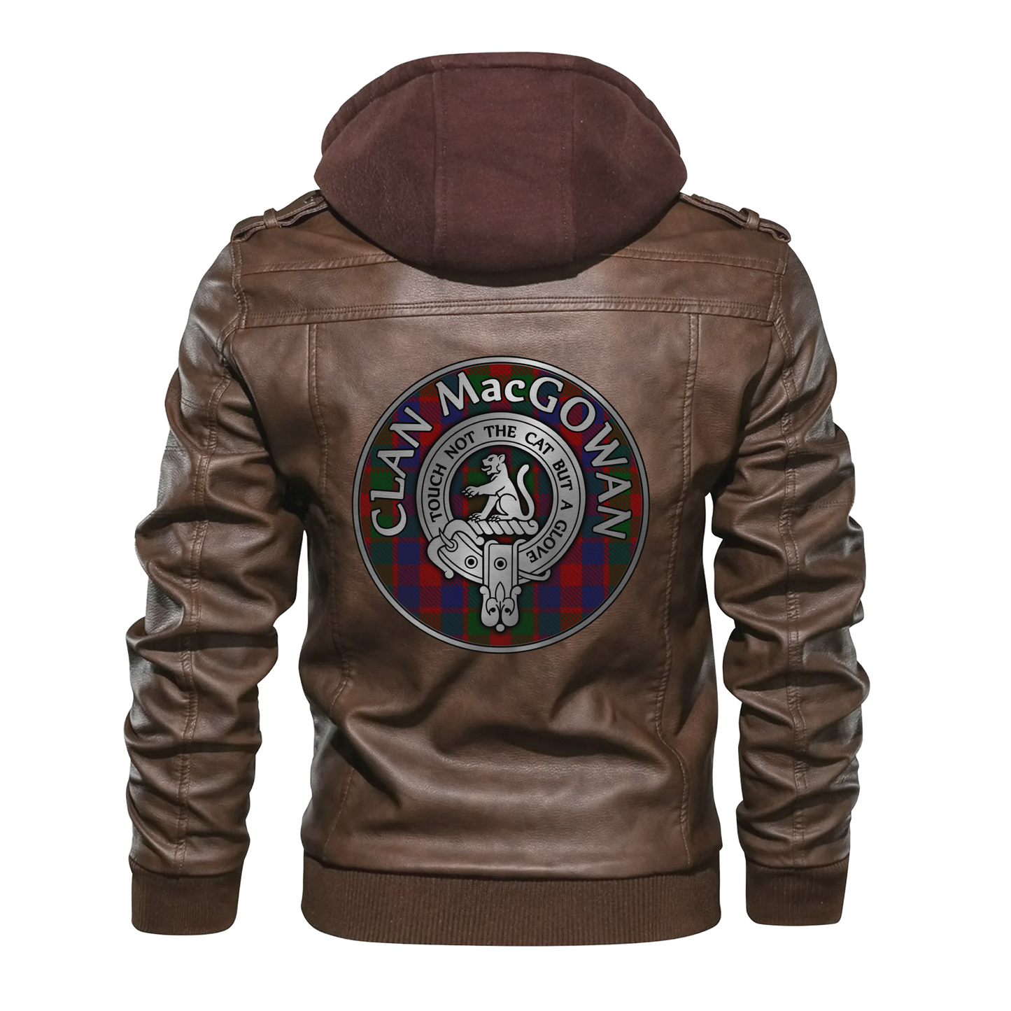 Clan MacGowan Crest & Tartan PU Leather Hooded Jacket