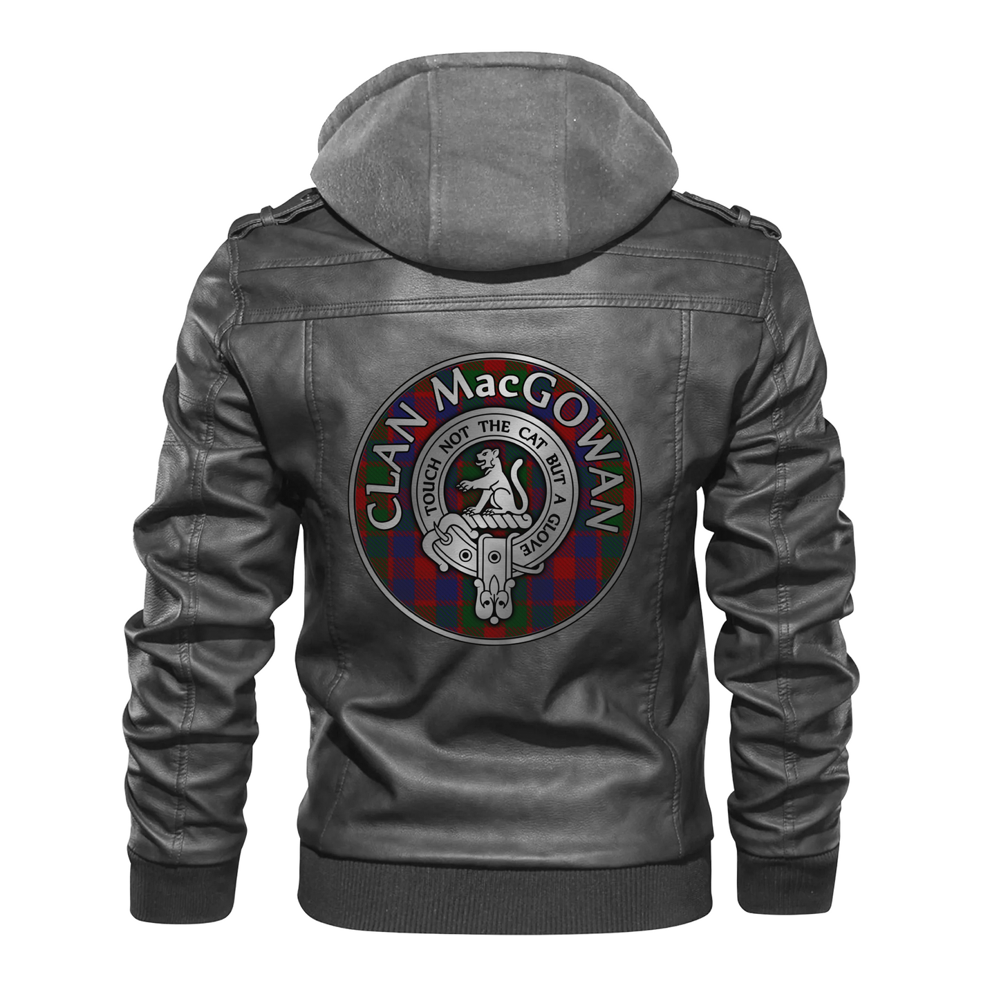 Clan MacGowan Crest & Tartan PU Leather Hooded Jacket