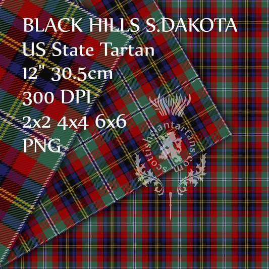 Digital Download - US State Tartan - Black Hills SD 12" 300dpi PNG