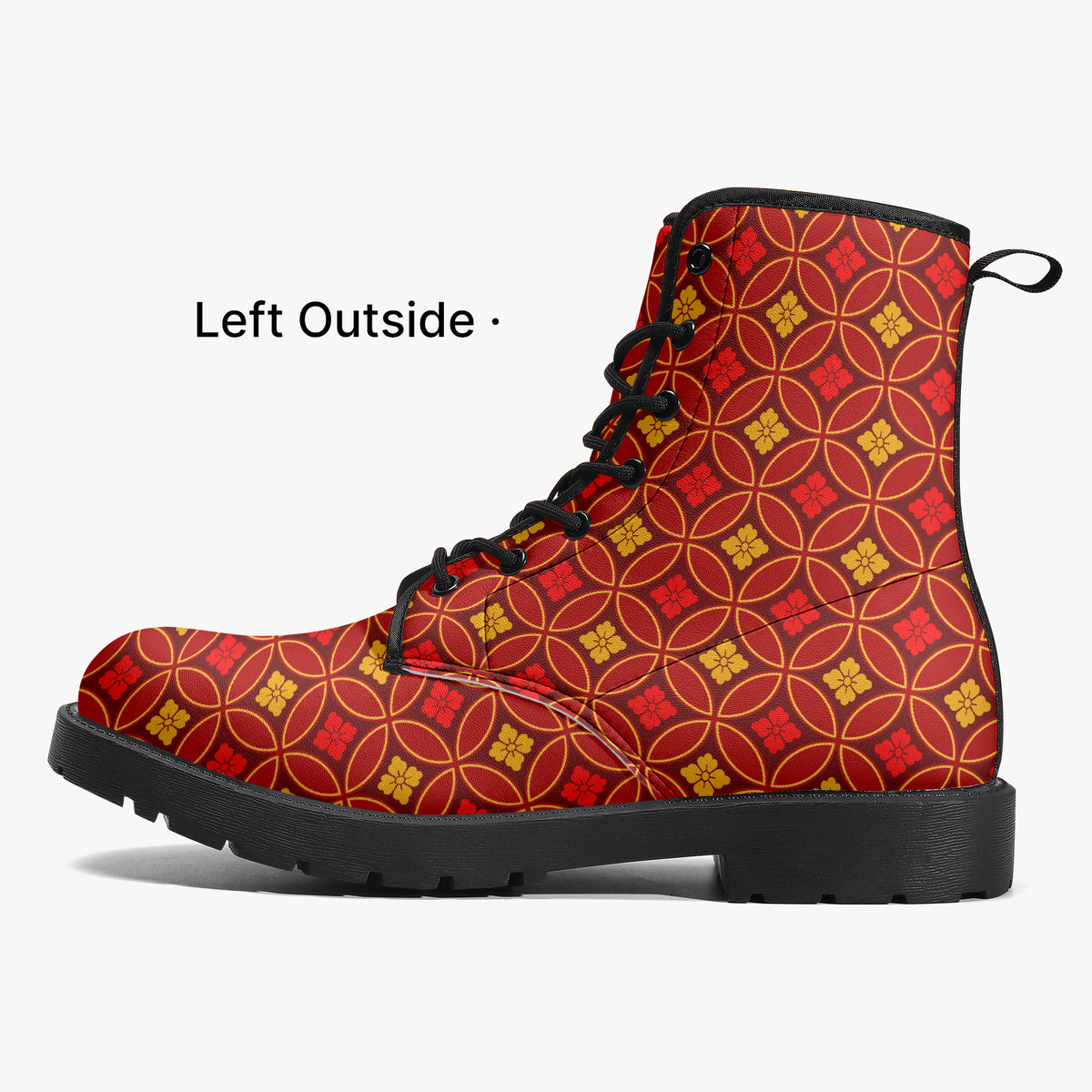 Japanese Wagara - Shippo Red - PU Leather Boots
