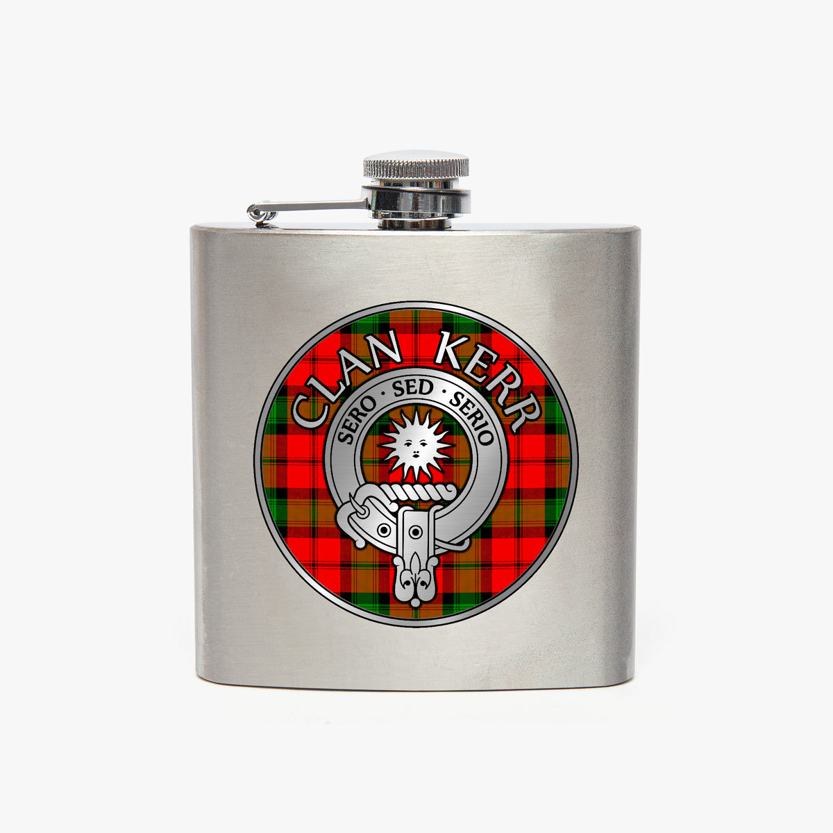 Clan Kerr Crest & Tartan 7oz Stainless Steel Hip Flask