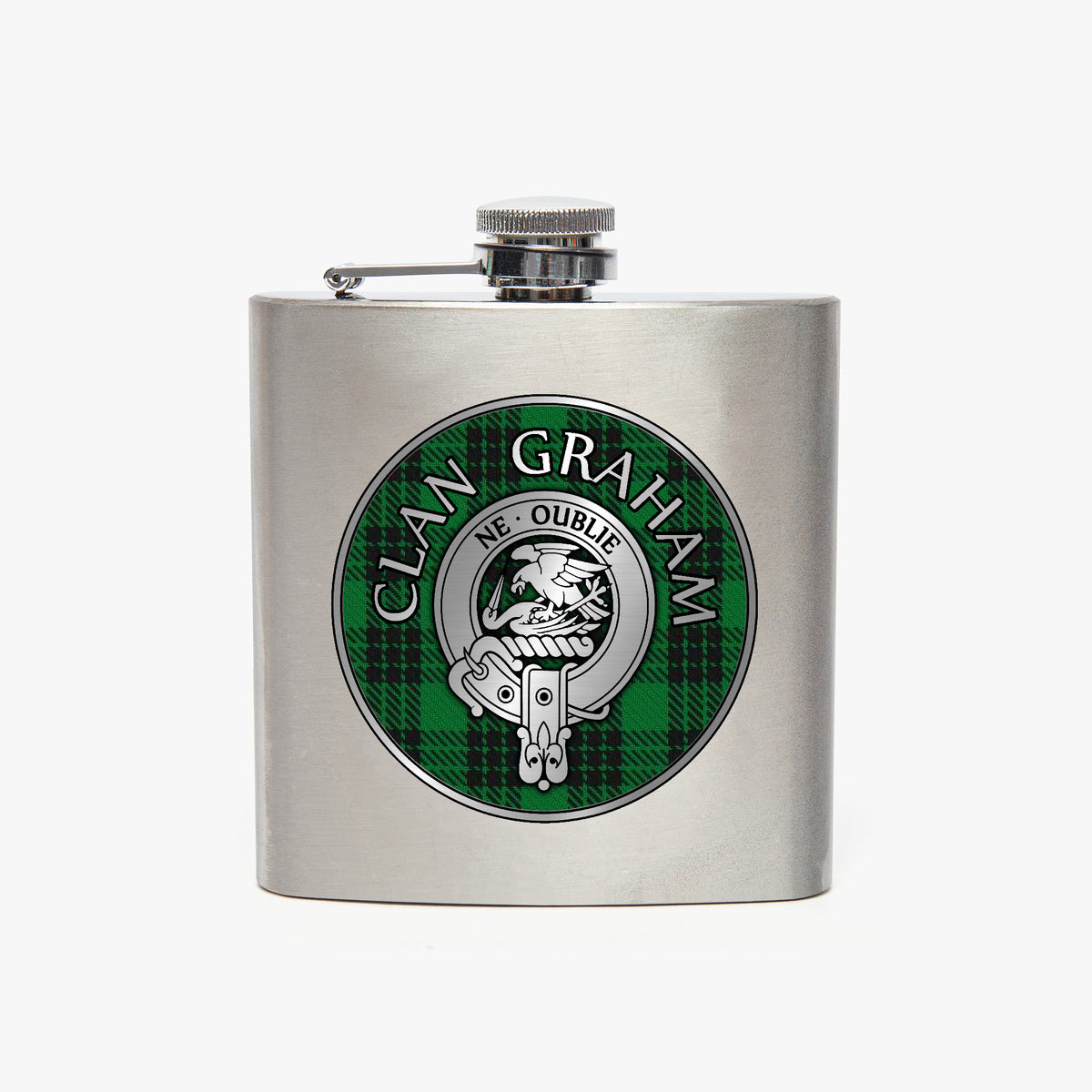 Clan Graham Crest & Tartan 7oz Stainless Steel Hip Flask