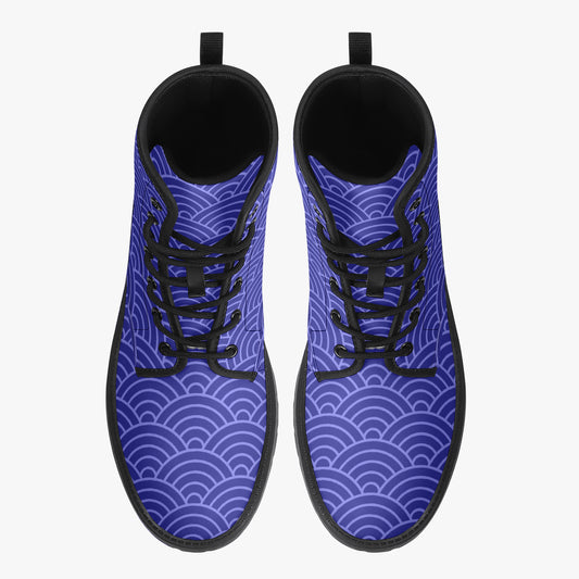 Japanese Wagara - Seigaiha Blue - PU Leather Boots