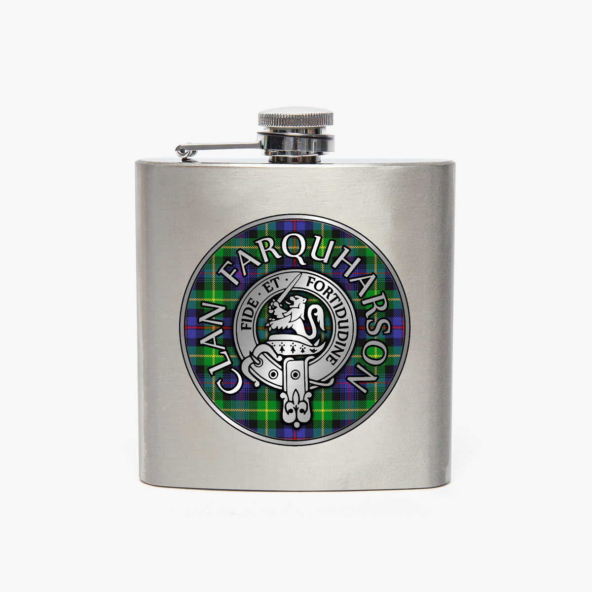 Clan Farquharson Crest & Tartan 7oz Stainless Steel Hip Flask