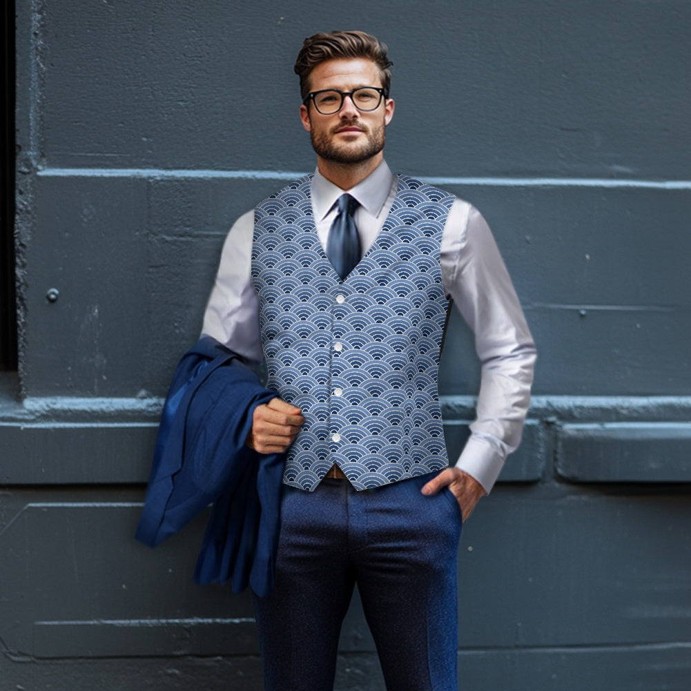 Wagara - Seigaiha Blue Suit vest jacket