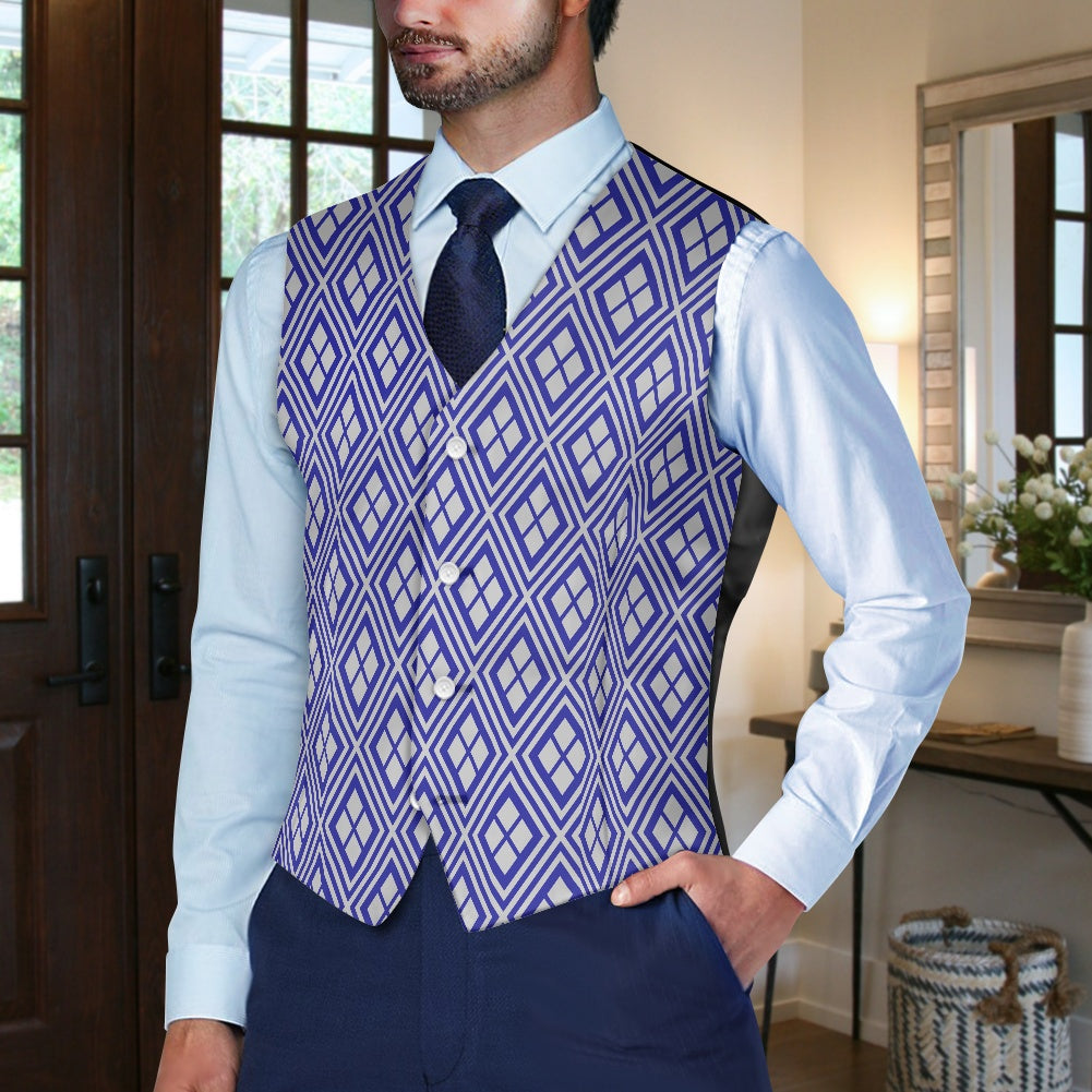 Wagara - Hishi Blue/Silver Suit vest jacket