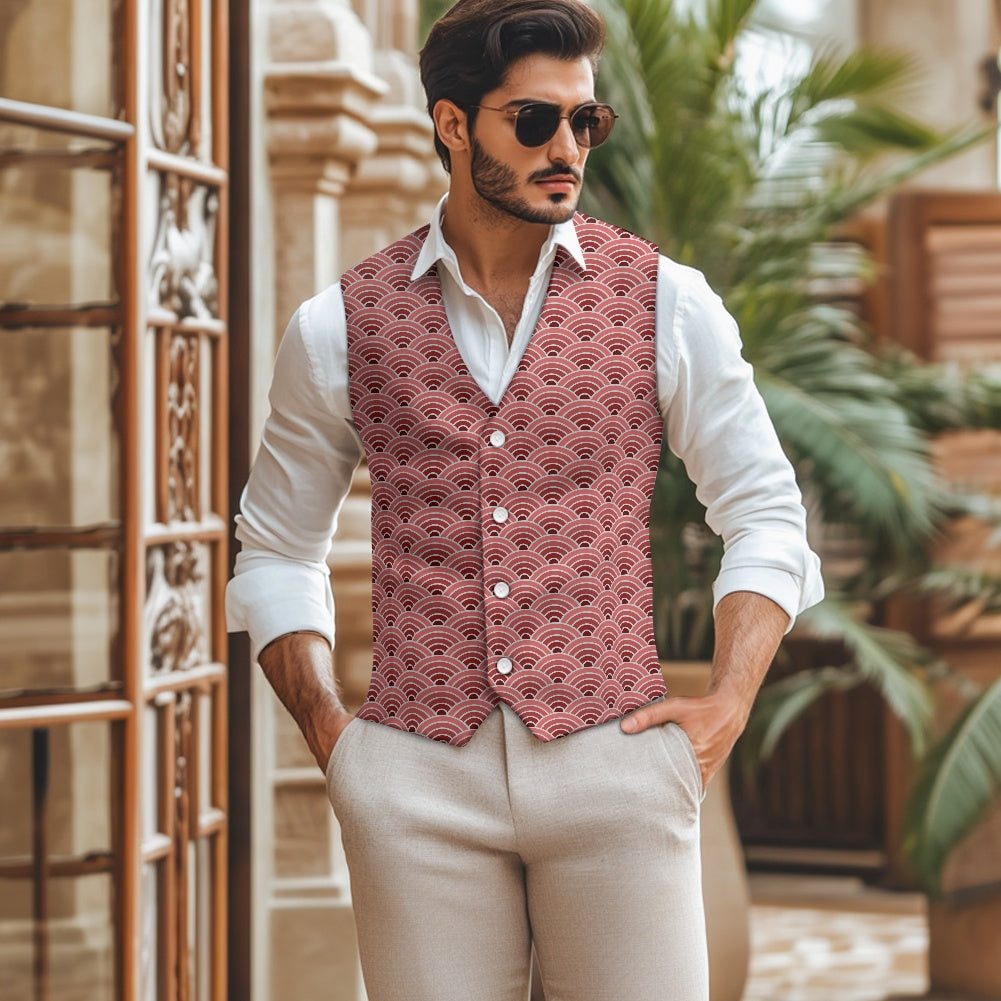 Wagara - Seigaiha Red Suit vest jacket