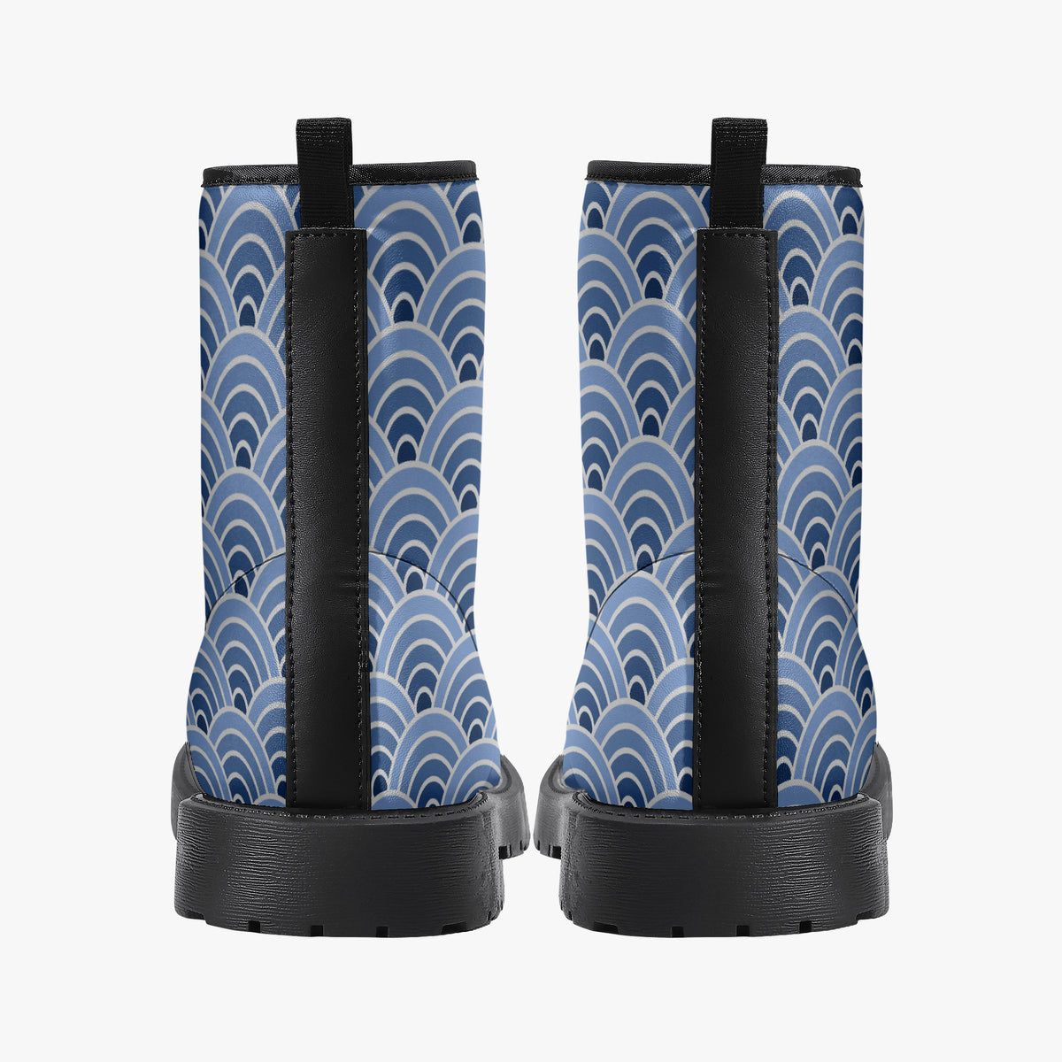 Japanese Wagara - Seigaiha Blue - PU Leather Boots