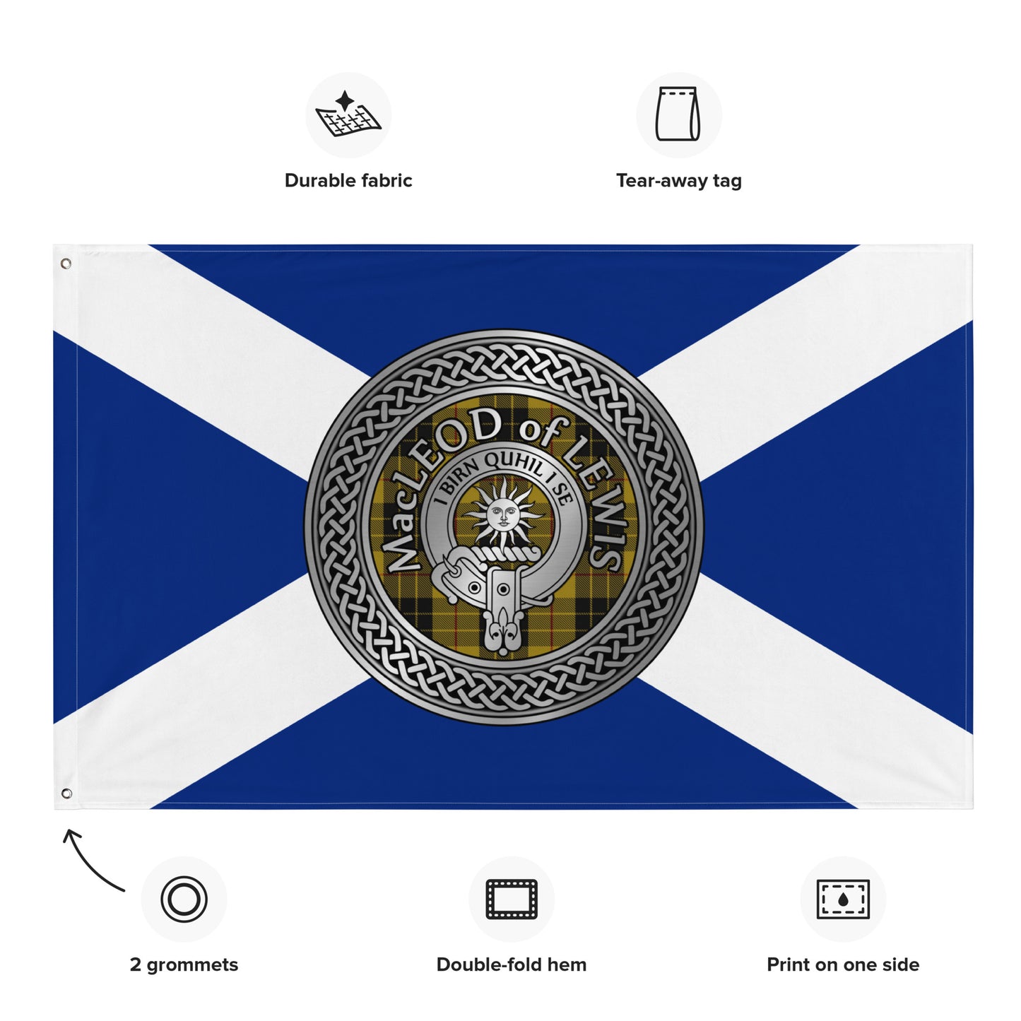 Clan MacLeod of Lewis Crest & Tartan on Scottish Saltire Flag