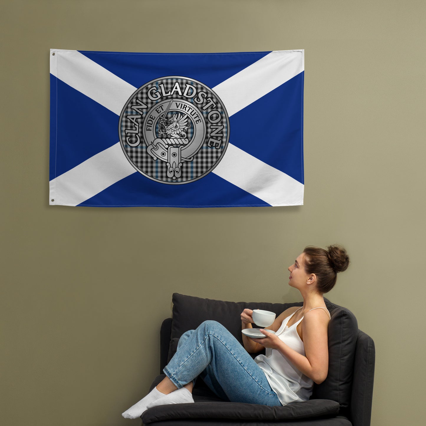 Clan Gladstone Crest & Tartan Flag