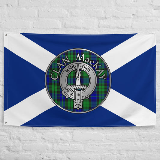 Clan MacKay Crest & Tartan on Saltire Flag