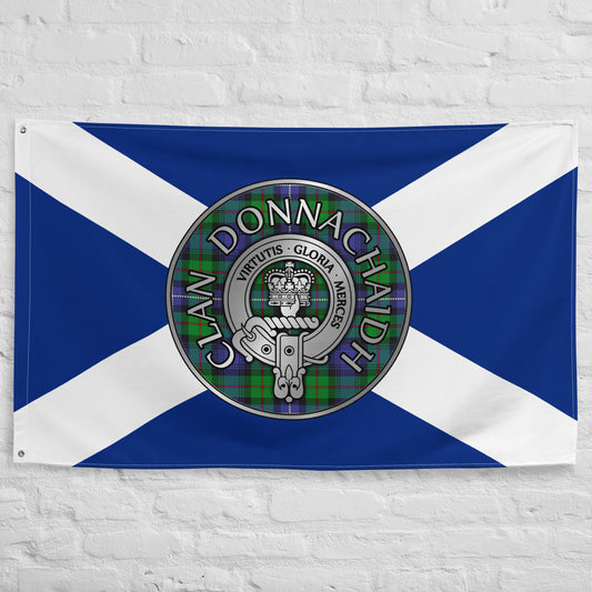 Clan Donnachaidh | Robertson Crest & Hunting Tartan on Saltire Flag