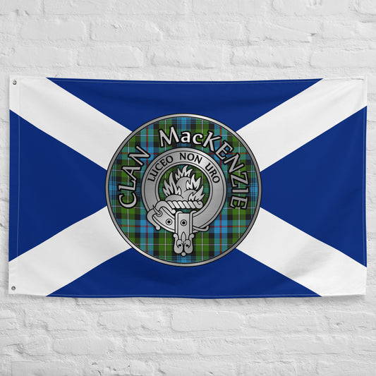 Clan MacKenzie Crest & Tartan on Saltire Flag