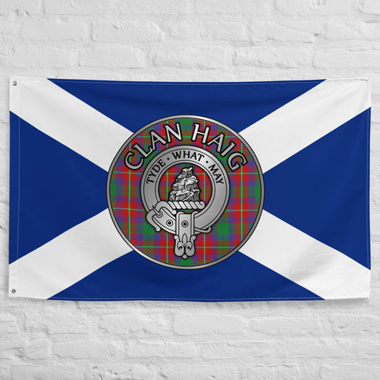 Clan Haig Crest & Tartan on Saltire Flag