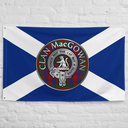 Clan MacGowan Crest & Tartan on Saltire Flag