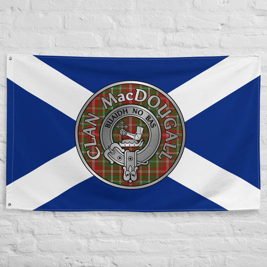 Clan MacDougall Crest & Tartan on Saltire Flag