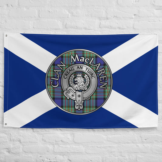 Clan MacLaren Crest & Tartan on Saltire Flag