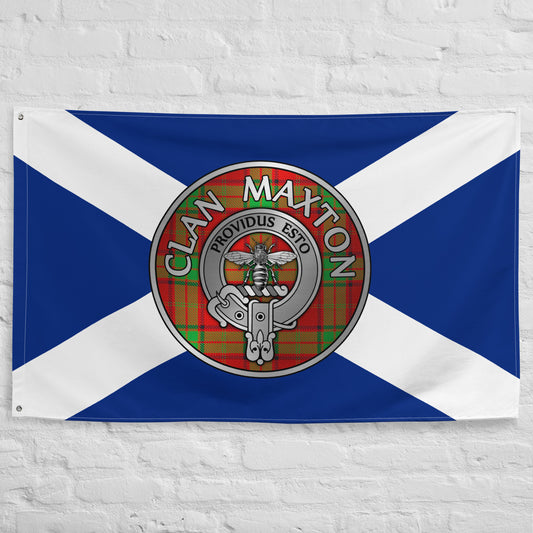 Clan Maxton Crest & Tartan on Saltire Flag