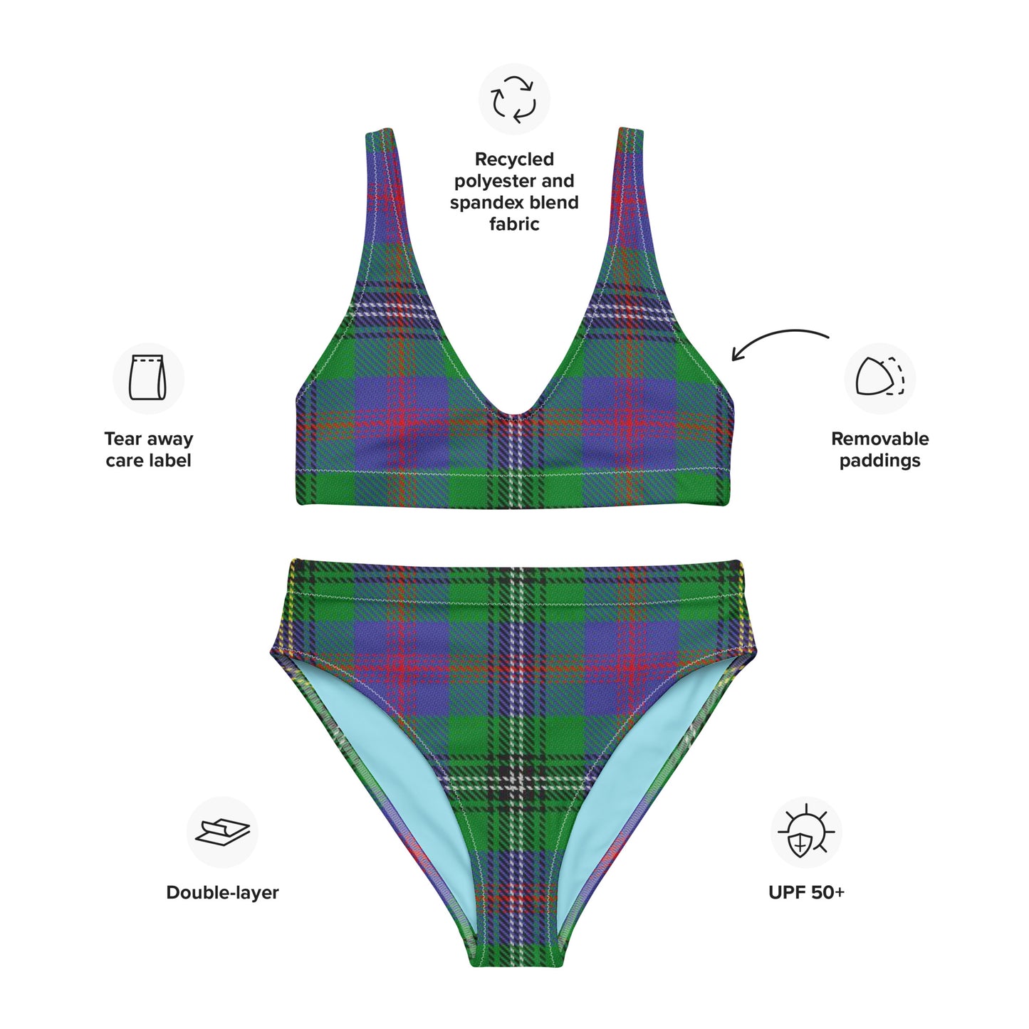 Clan Wood Tartan Recycled high-waisted bikini