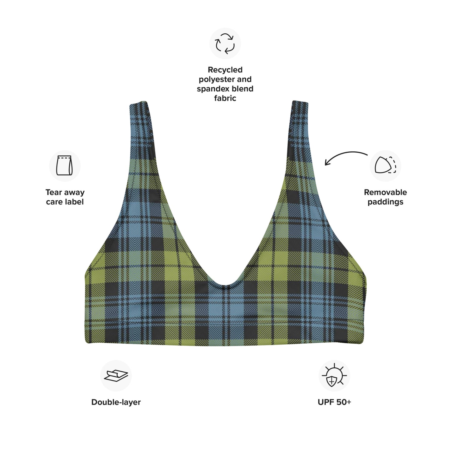 Clan Campbell Tartan | Recycled padded bikini top