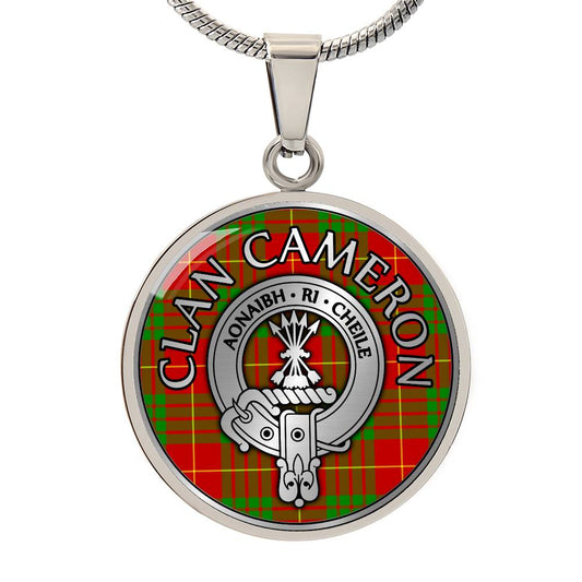 Clan Cameron Crest & Tartan Pendant Necklace