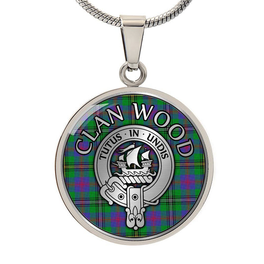 Clan Wood Crest & Tartan Pendant Necklace