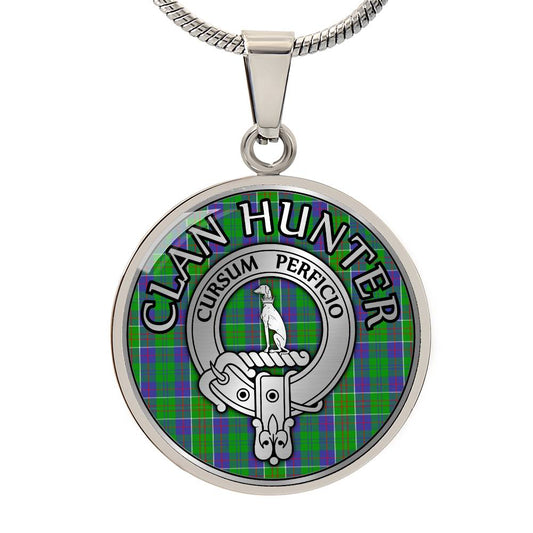 Clan Hunter Crest & Tartan Pendant Necklace