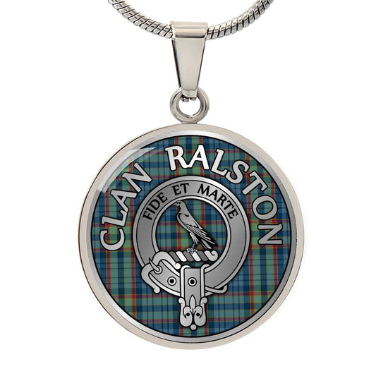 Clan Ralston Crest & Tartan Pendant Necklace