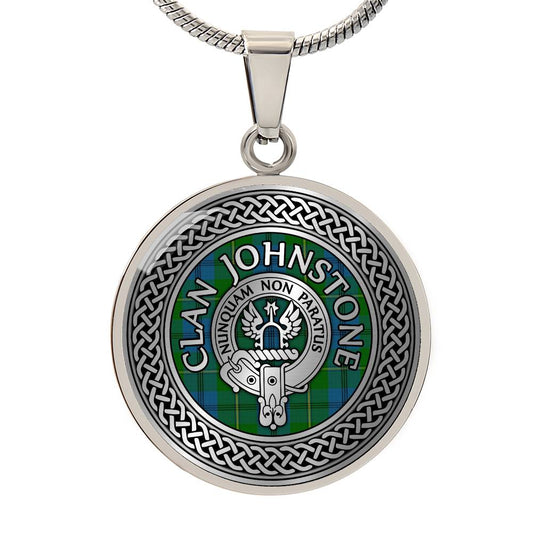 Clan Johnstone Crest & Tartan Knot Pendant Necklace