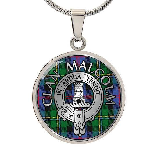 Clan Malcolm Crest & Tartan Pendant Necklace