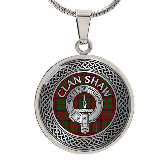 Clan Shaw Crest & Tartan Knot Pendant Necklace