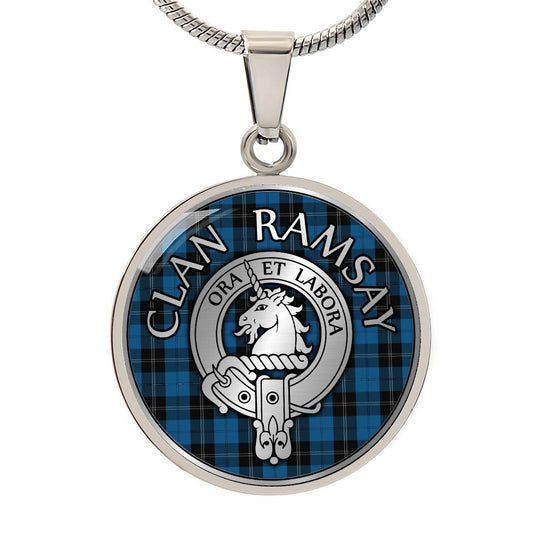 Clan Ramsay Crest & Hunting Tartan Pendant Necklace