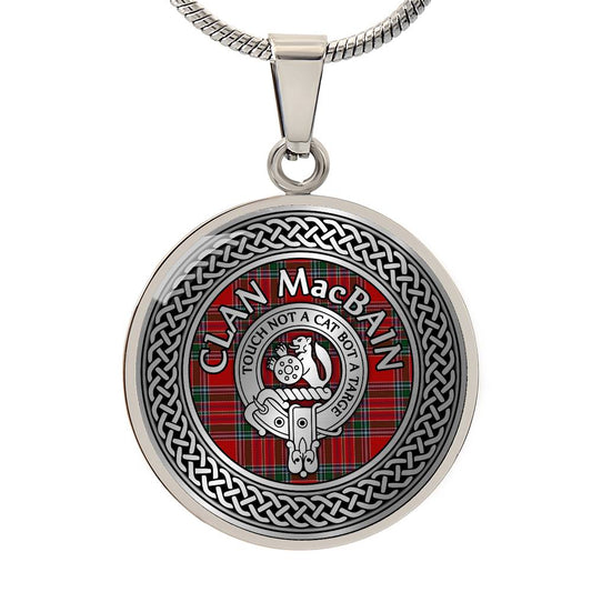 Clan MacBain Crest & Tartan Knot Pendant Necklace