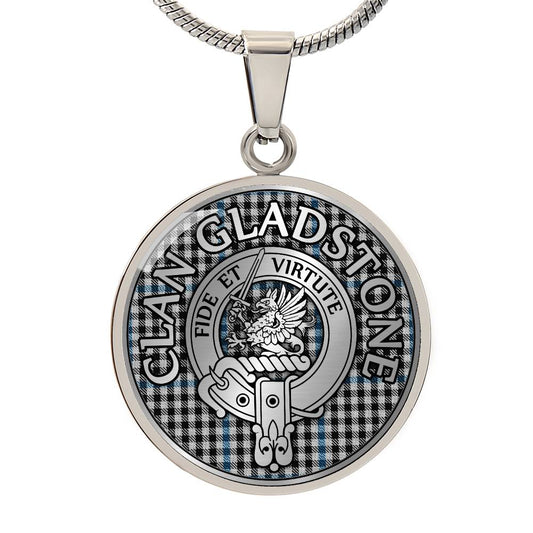 Clan Gladstone Crest & Tartan Pendant Necklace