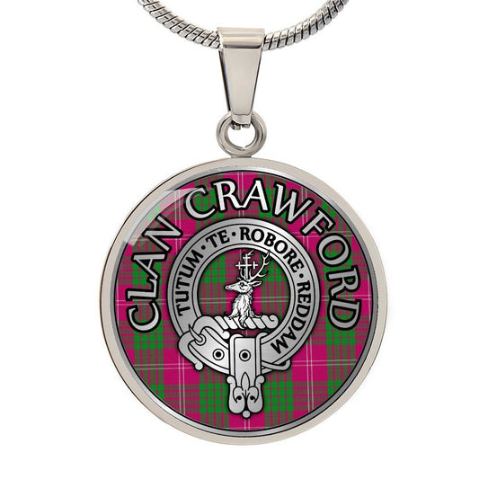 Clan Crawford Crest & Tartan Pendant Necklace