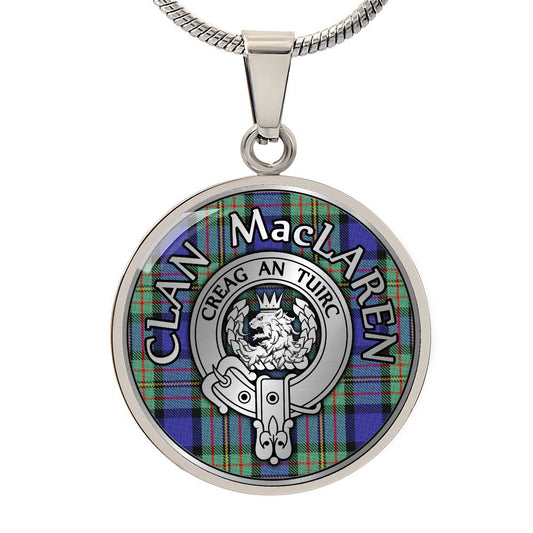 Clan MacLaren Crest & Tartan Pendant Necklace