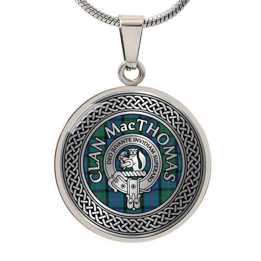 Clan MacThomas Crest & Tartan Knot Pendant Necklace