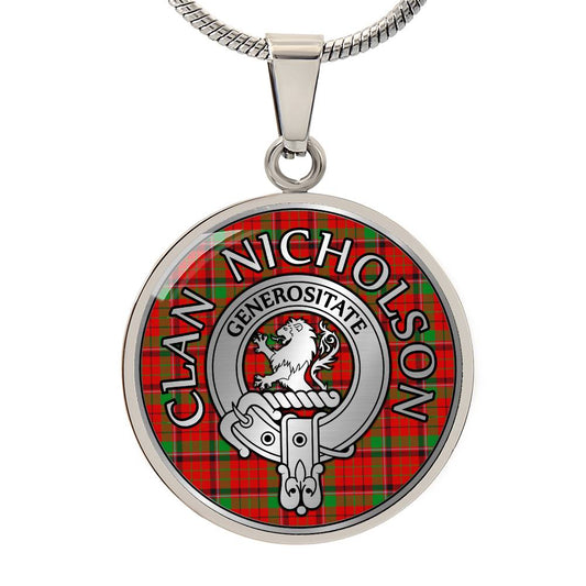Clan Nicholson Crest & Tartan Pendant Necklace