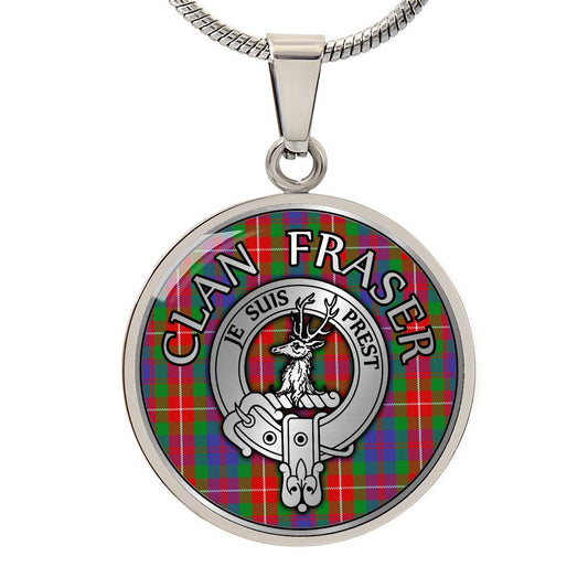 Clan Fraser Crest & Tartan Pendant Necklace