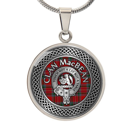 Clan MacBean Crest & Tartan Knot Pendant Necklace