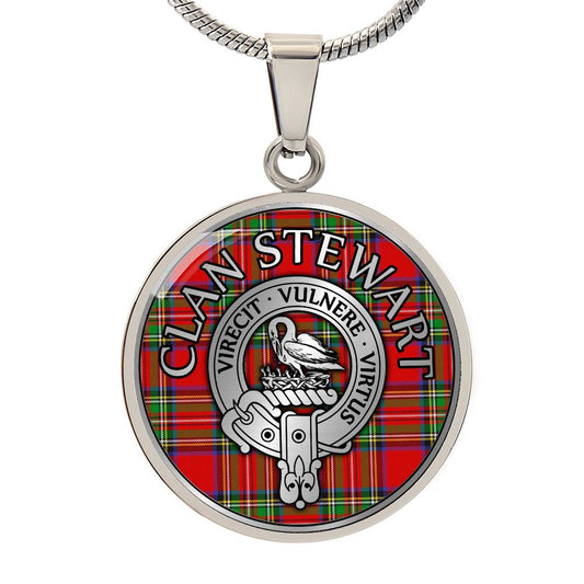 Clan Stewart Crest & Tartan Pendant Necklace