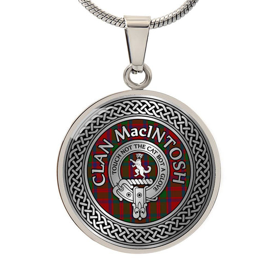 Clan MacIntosh Crest & Tartan Knot Pendant Necklace