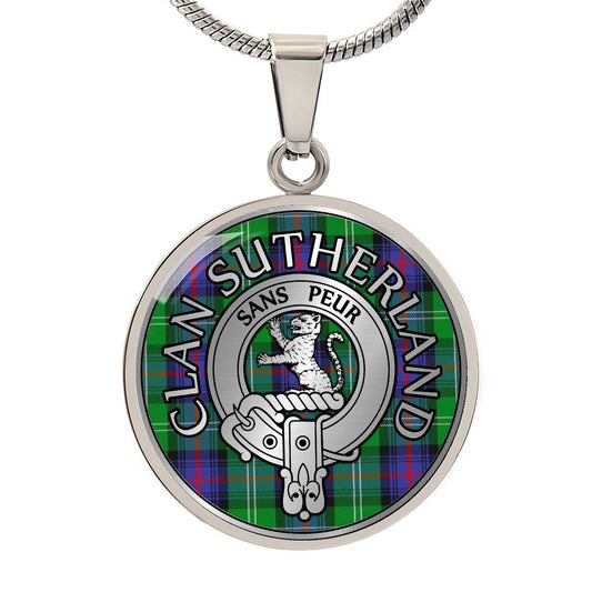 Clan Sutherland Crest & Tartan Pendant Necklace