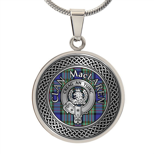 Clan MacLaren Crest & Tartan Knot Pendant Necklace