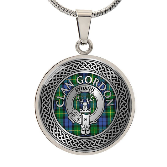 Clan Gordon Crest & Tartan Knot Pendant Necklace